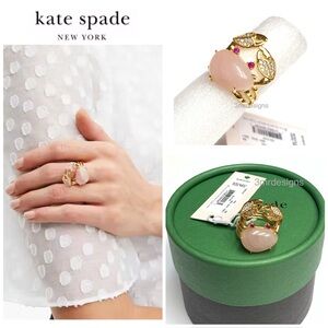 NWT Kate Spade ♠️ CRAB 12K Gold Plated Semi-precious Rose Quartz Ring